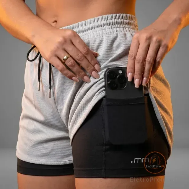 Short Duplo Compreensão Fitness Bermuda Academia Feminino