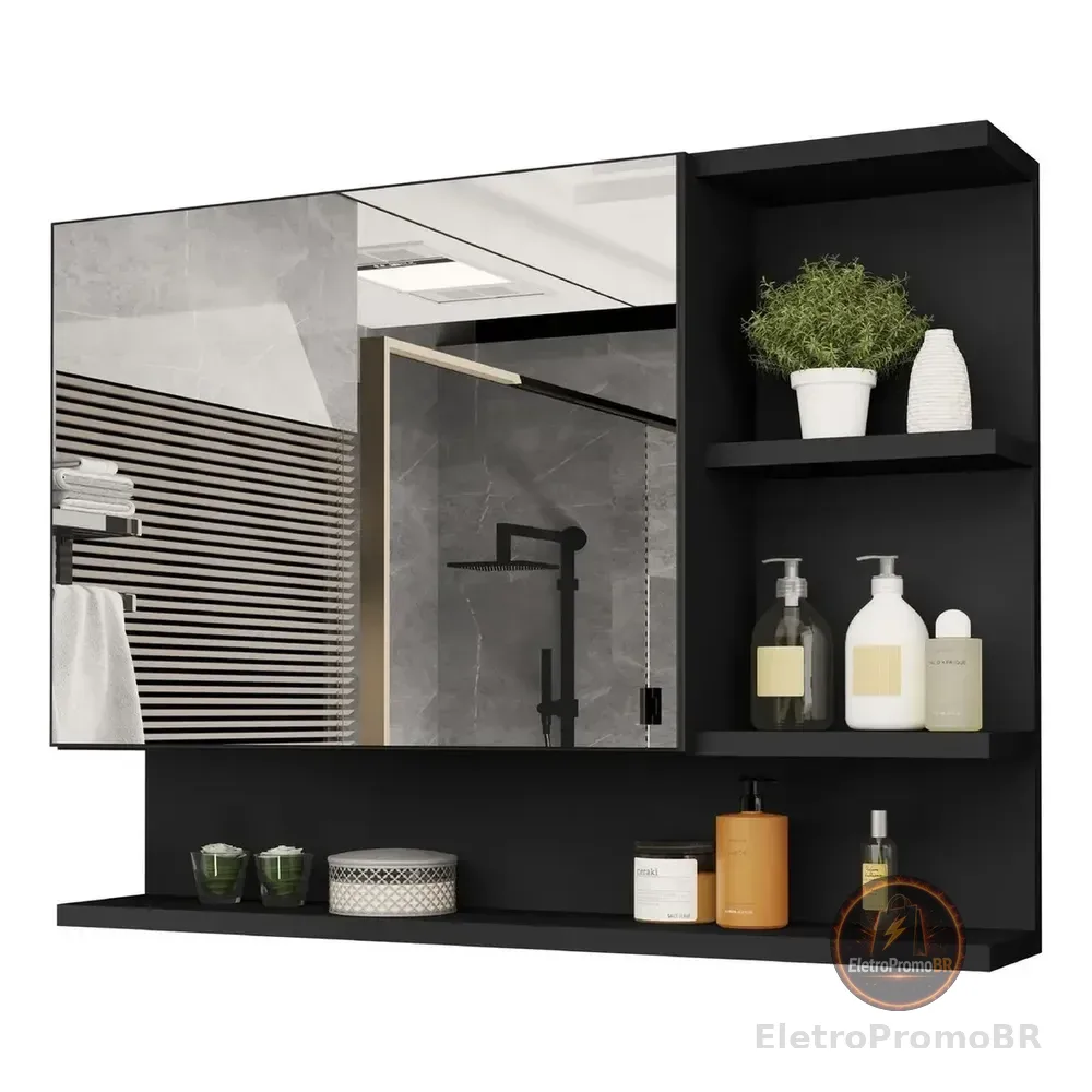 Casa Jd Móveis Espelheira Cleopatra Armario Para Banheiro Com Espelheira De 60cm De Largura 45cm De Altura E 13cm De Profundidade E Móveis Preto Nature