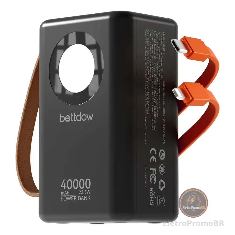 Powerbank 40000mah Carregador 22.5w Portátil Carga Rápida Preto