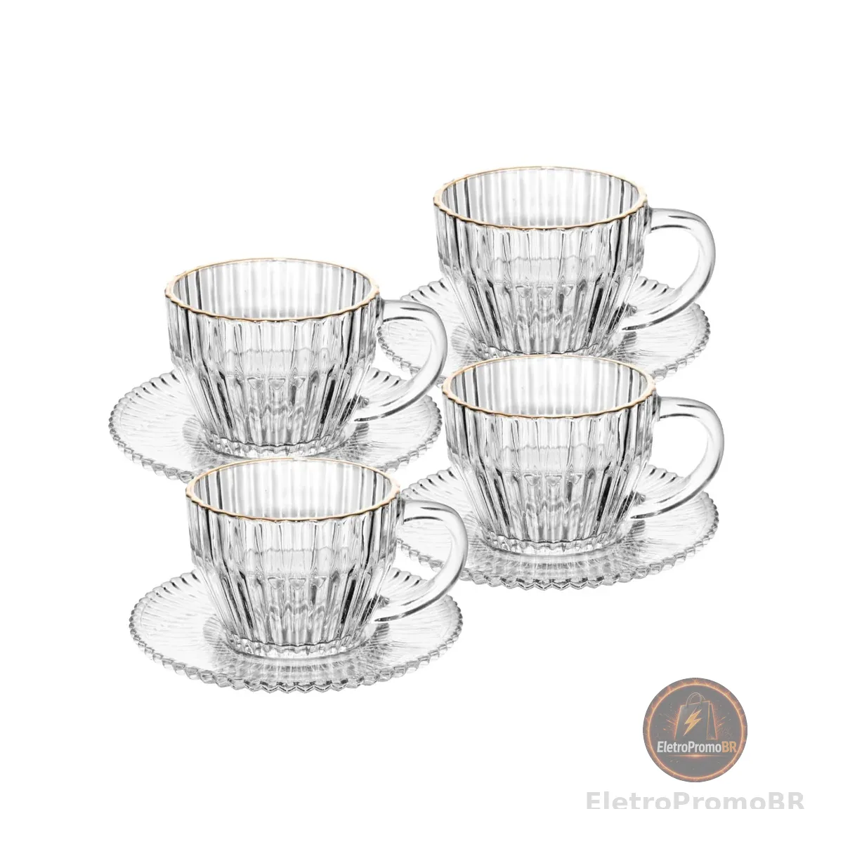 WOLFF - Conjunto 4 Xícaras de Café de Cristal com Fio de Ouro Imperatriz 110ml