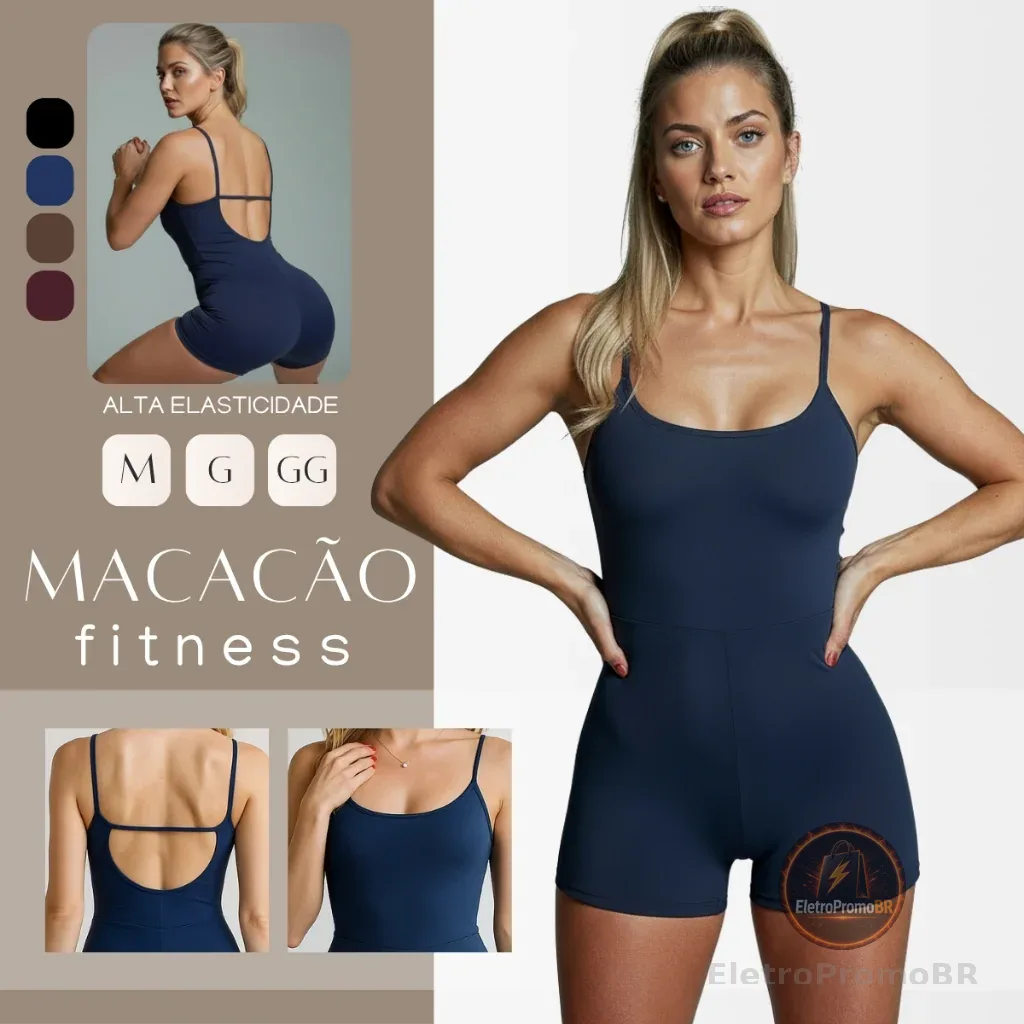Macaquinho Fitness Academia Feminino Shorts Top Alça Suplex M , G e GG