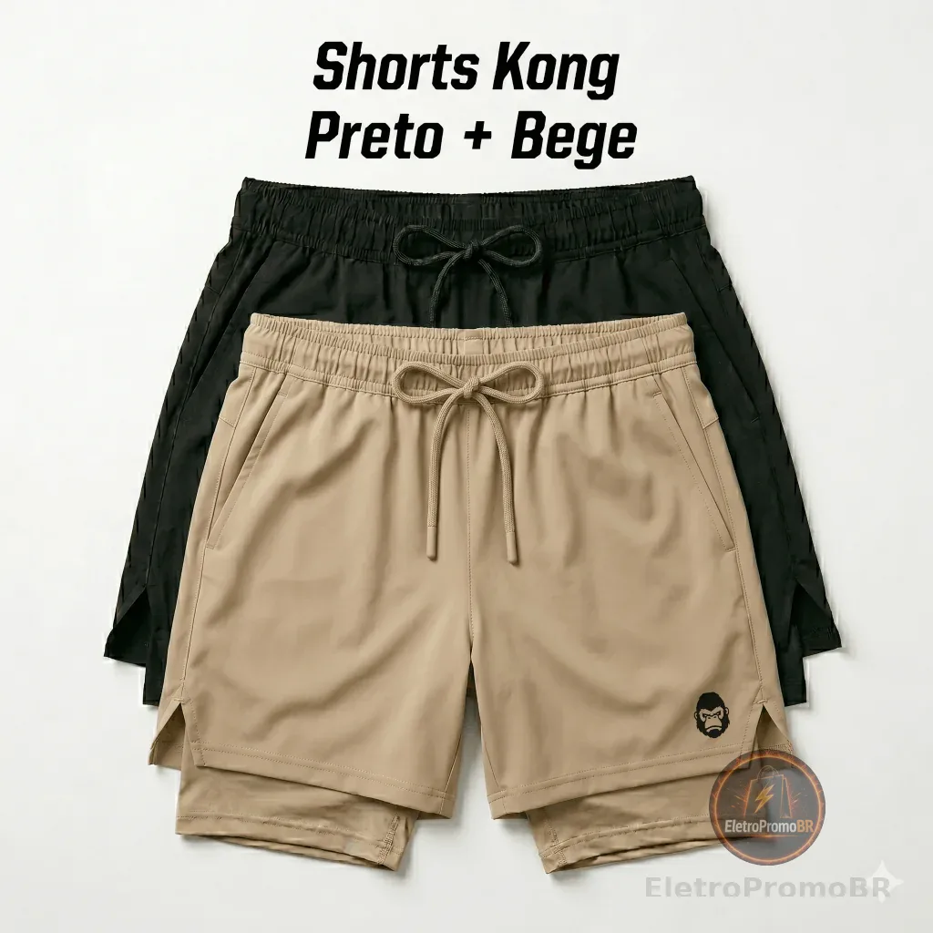 Shorts Fitness Masculino com Forro Duplo e Bolso para Celular Kong