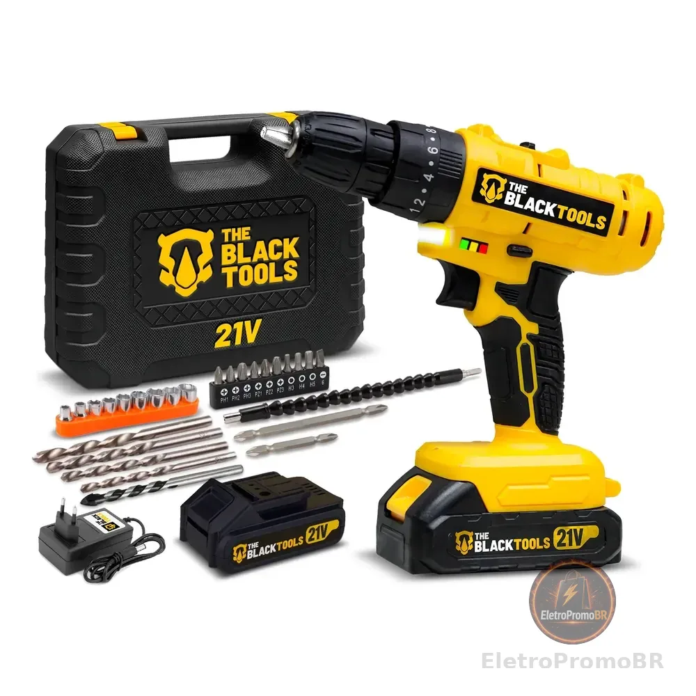 Parafusadeira Furadeira 21v 2 Baterias Profissional Bivolt Amarelo 127/220v 60
