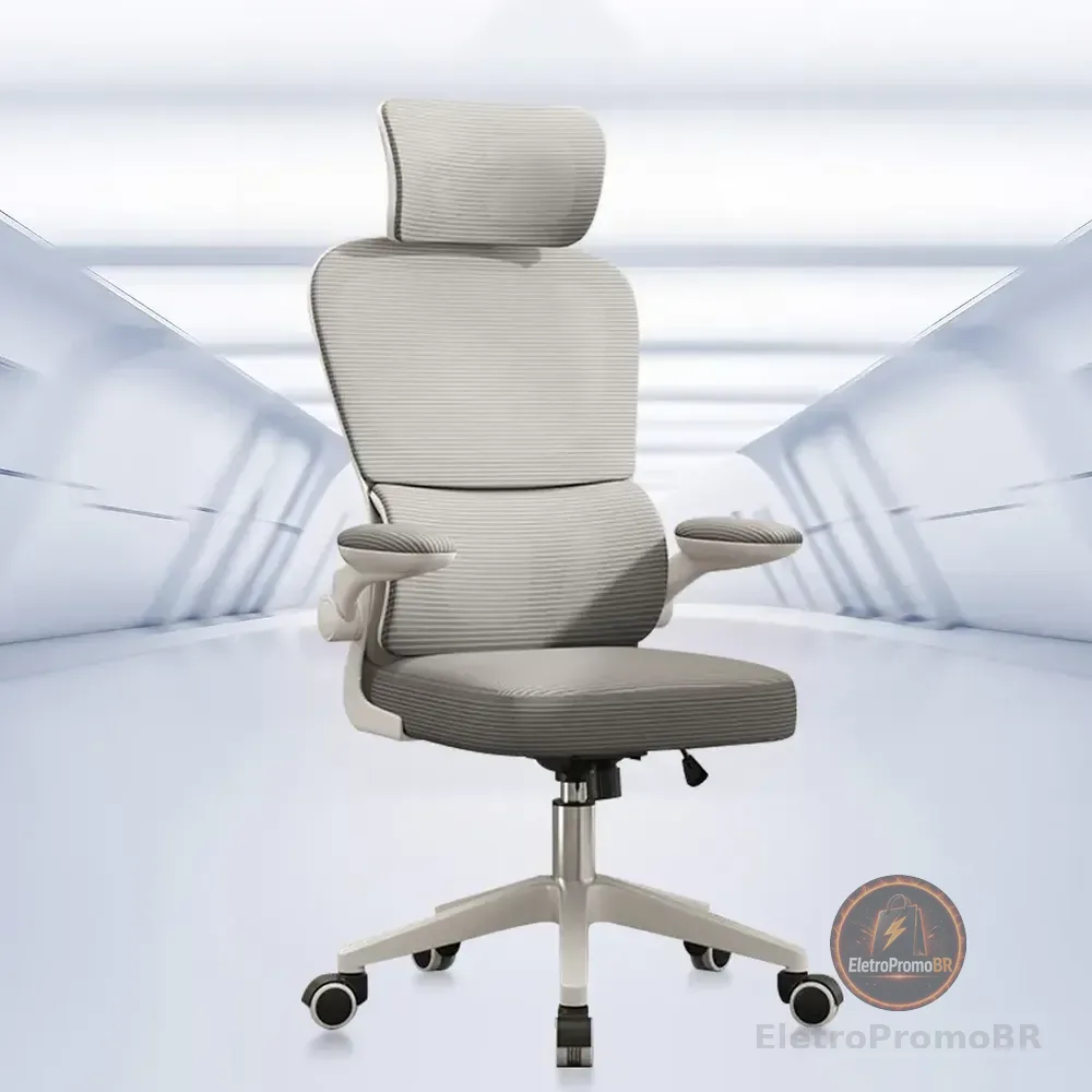 Cadeira Escritório Ergonômica Python Fly B07 Cinza Com Suporte Lombar Malha