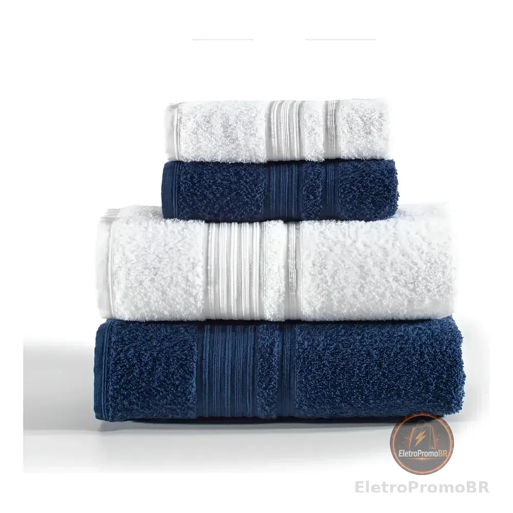 Jogo De Toalhas 4 Peças Tóquio Banho Altenburg Branco E Azul Deep Liso