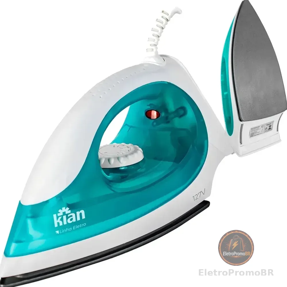 Ferro De Passar A Seco Kian Fp100 1300w Com Base Antiaderente E Controle De Temperatura Verde 127v