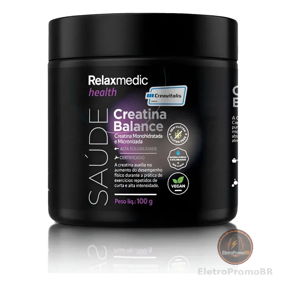 Creatina Alemã 100% Pura Creavitalis® 100g - Micronizada - Alta Solubilidade - Alta Absorção - Ideal Para Menopausa - Matéria-prima Alemã Relaxmedic Sem Sabor