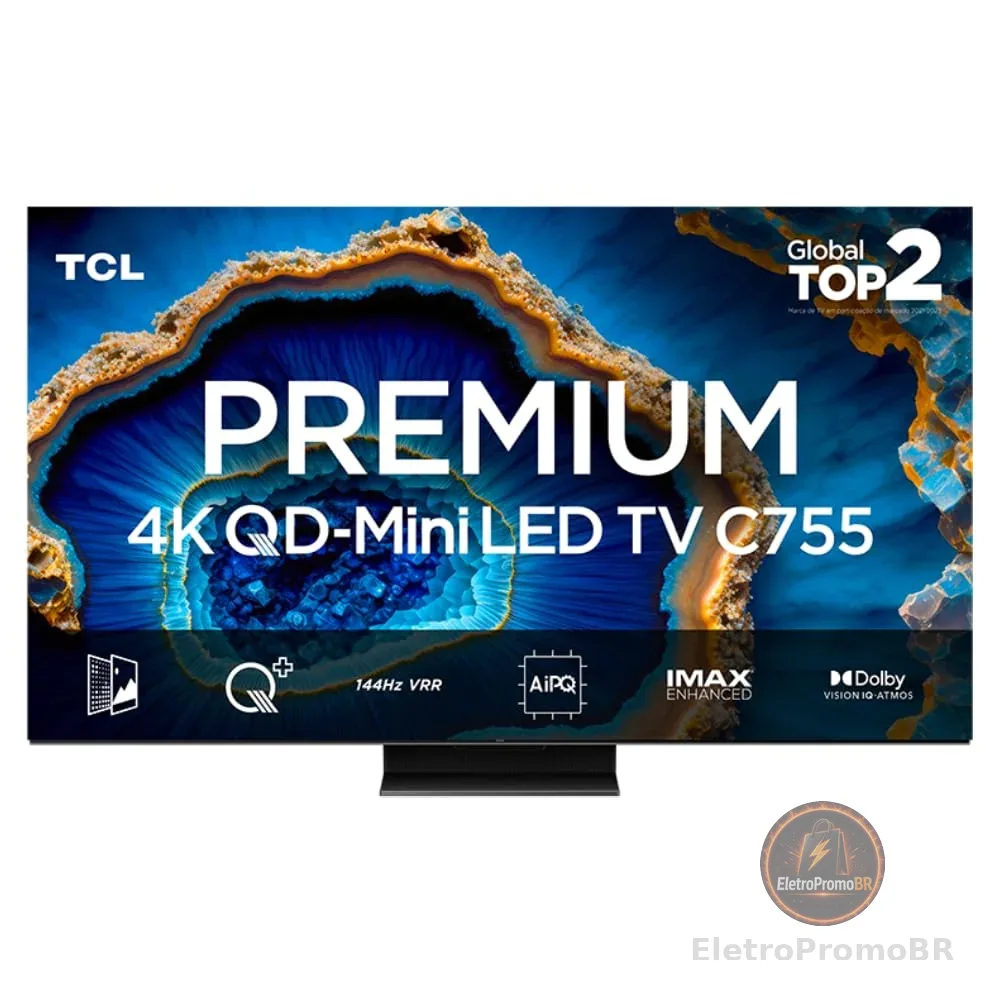Smart TV TCL 75 Polegadas QLED Mini LED 4K C755 WiFi Bluetooth Google TV 144Hz VRR HDR10+ 75C755