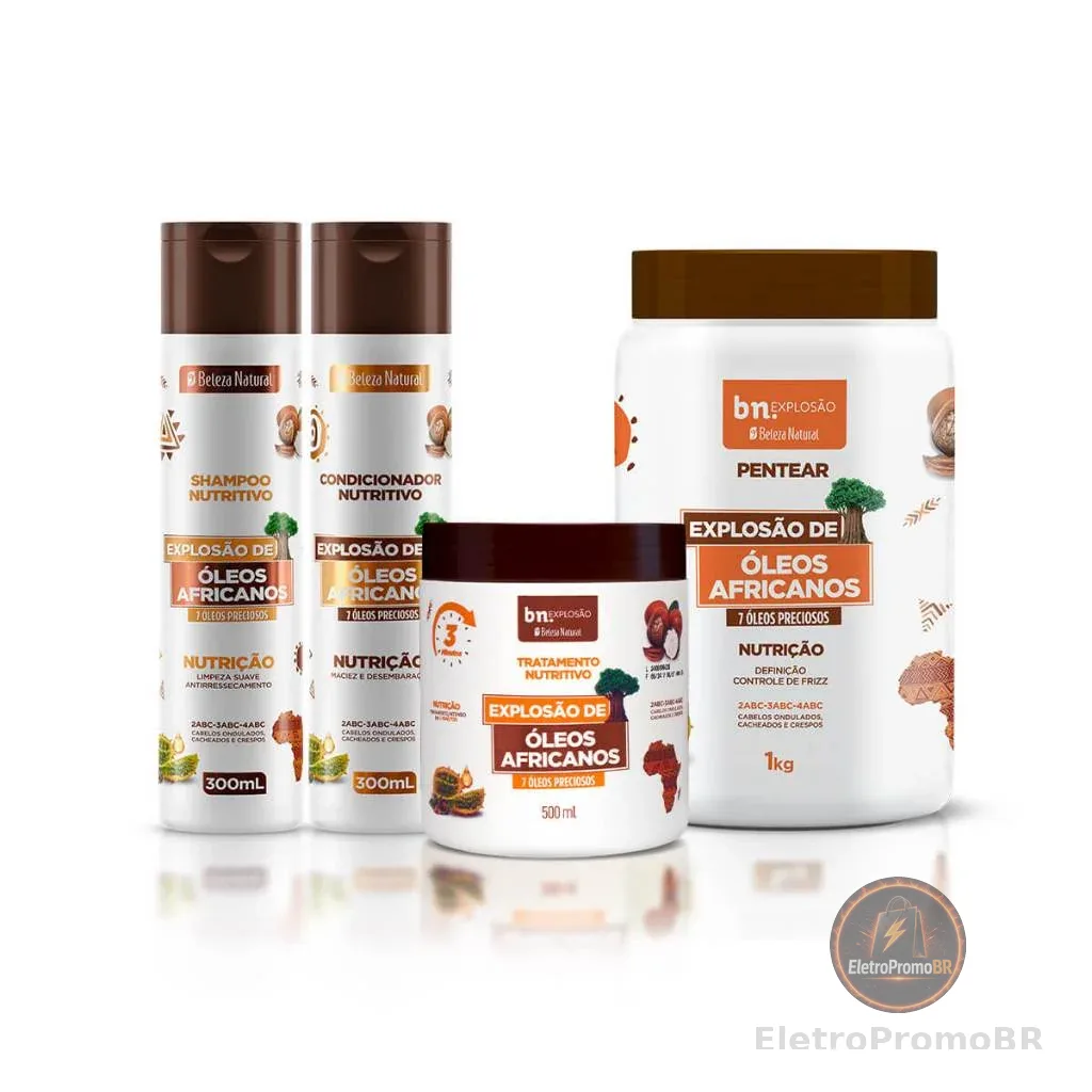 Kit Explosão de Óleos Africanos (Shampoo, Condicionador, Máscara, Creme de Pentear)