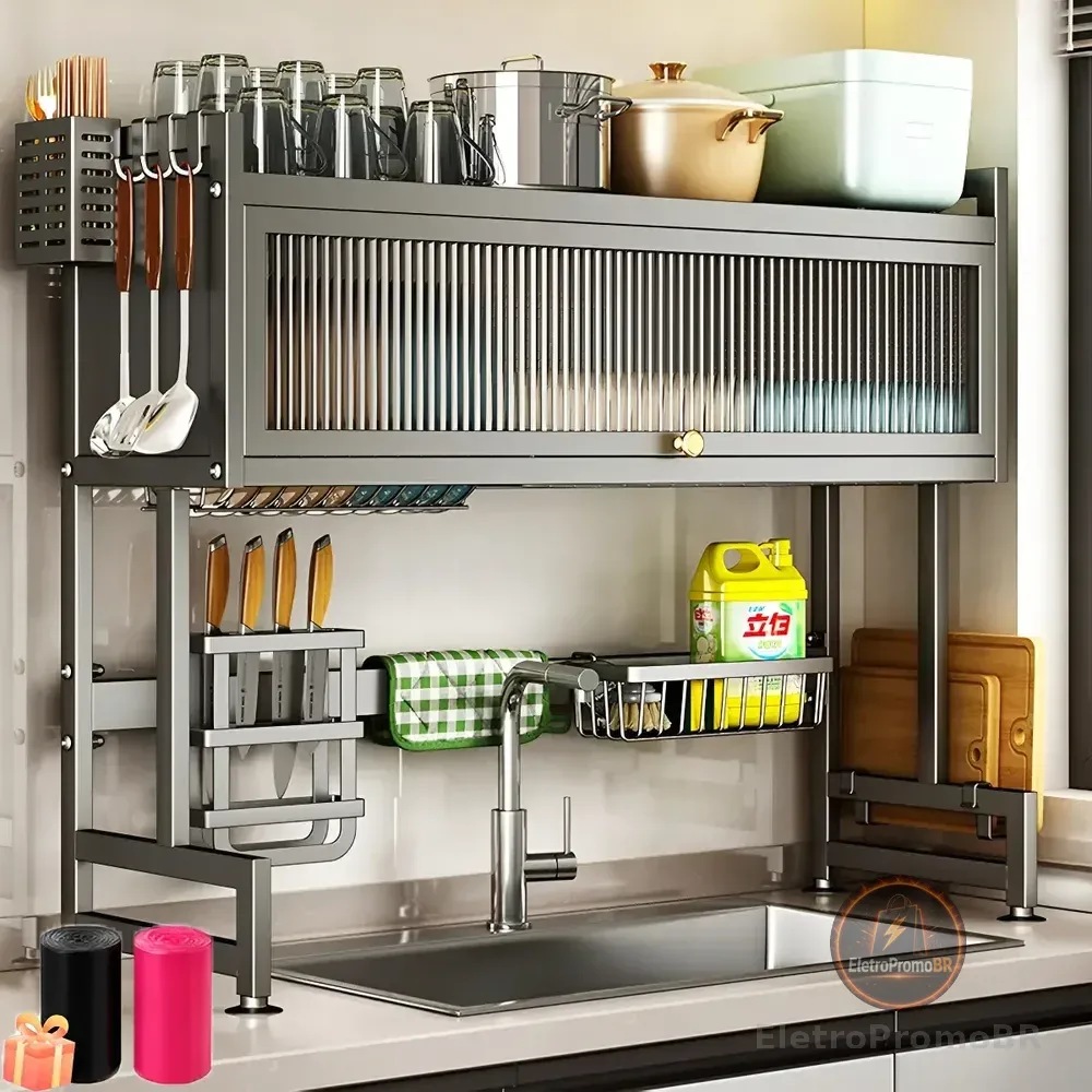 Escorredor De Pratos Louça Preto Cozinha Suspensa 65cm 18pçs Preto