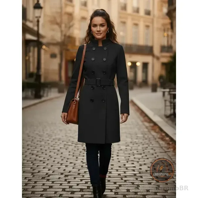 Sobretudo Feminino C/ Botões Casaco De Frio Grosso Inverno