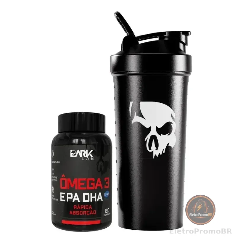 Ômega 3 Epa Dha 120 Cápsulas + Coqueteleira Shaker 700ml Preto Dark Lab