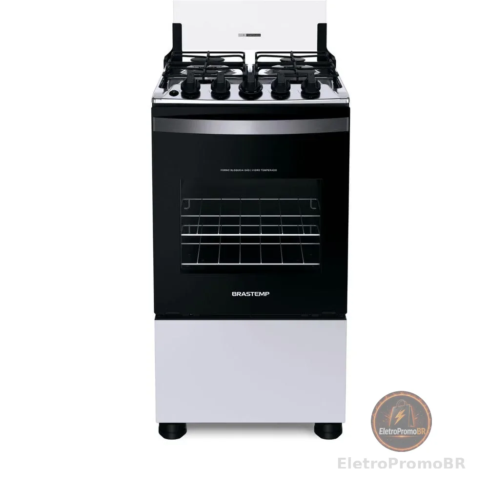 Fogão Brastemp 4 Bocas Branco com Duas Prateleiras com Alturas Ajustáveis - BFO4NBB Bivolt