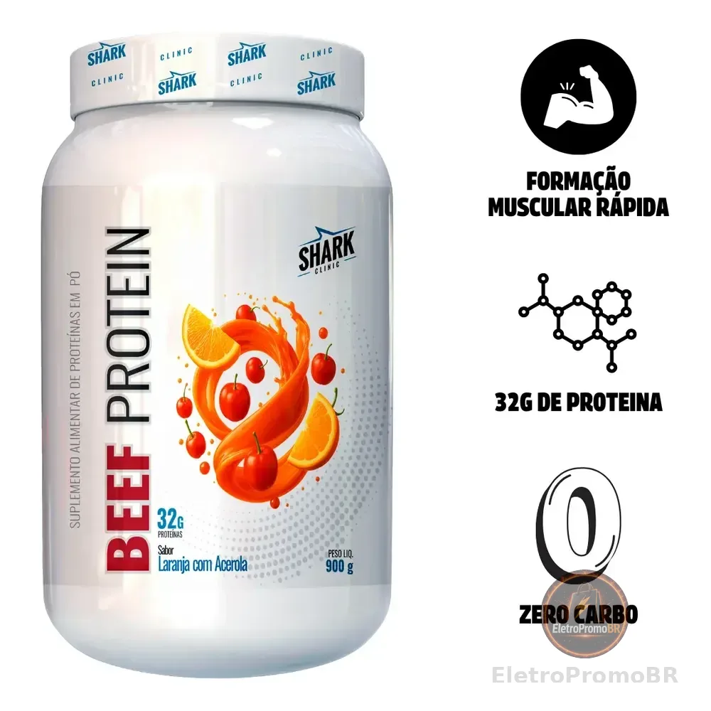 Whey Beef Protein Zero Lac Da Shark Pro Sabor Laranja Com Acerola 900g