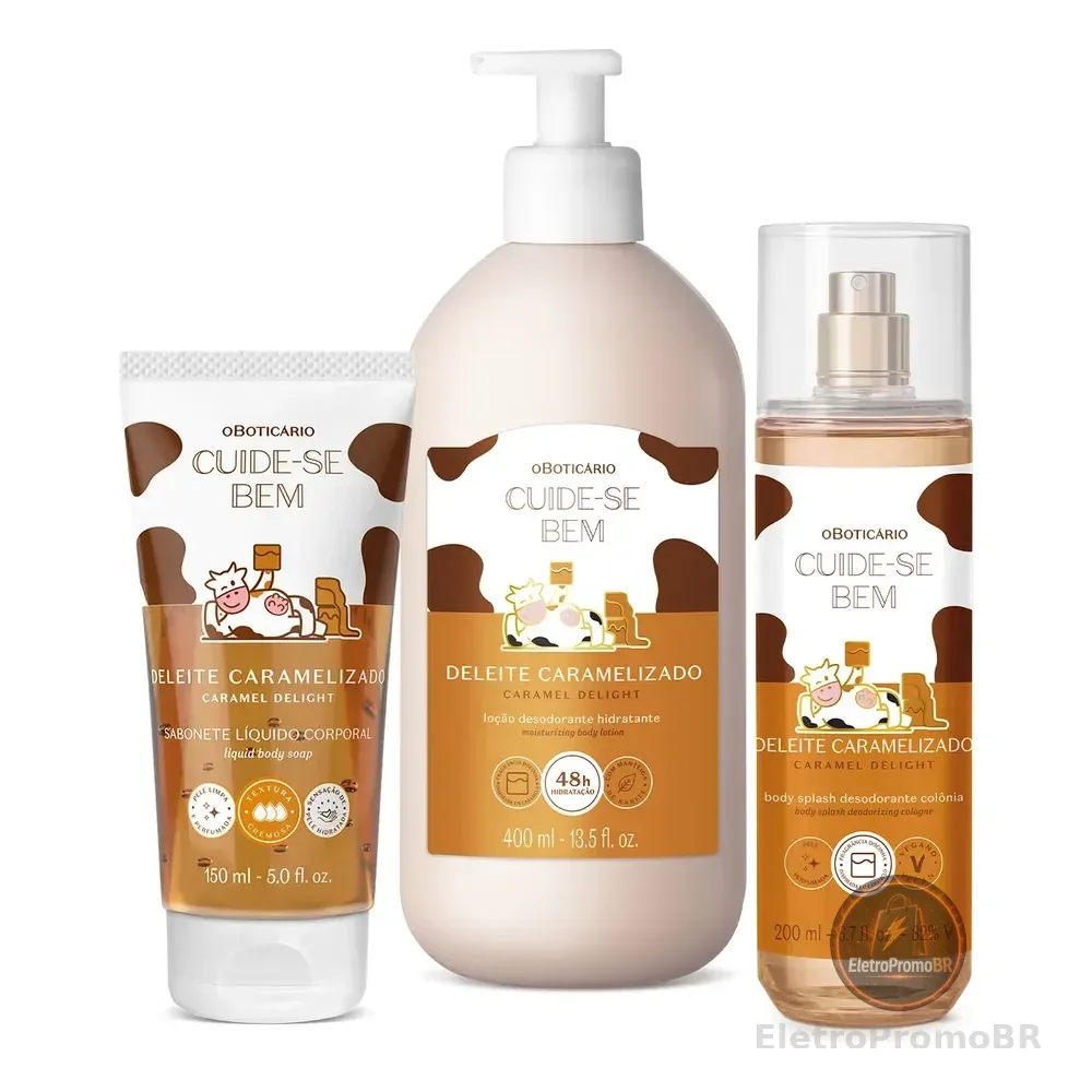 Combo Cuide-se Bem Deleite Caramelizado: Body Splash 200ml + Loção Corporal 400ml + Sabonete Líquido 150ml