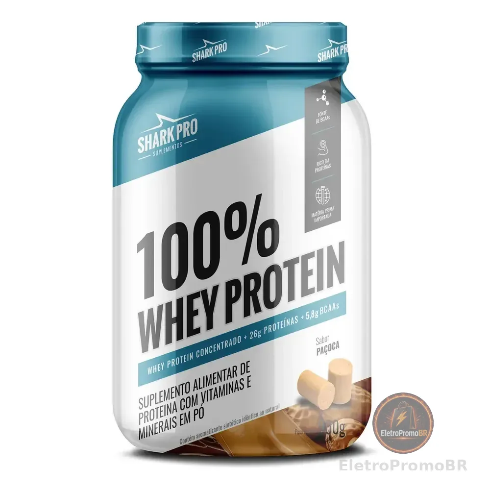 Whey Protein 100% Pote 900g Proteína Shark Pro Sabores Top Sabor Paçoca