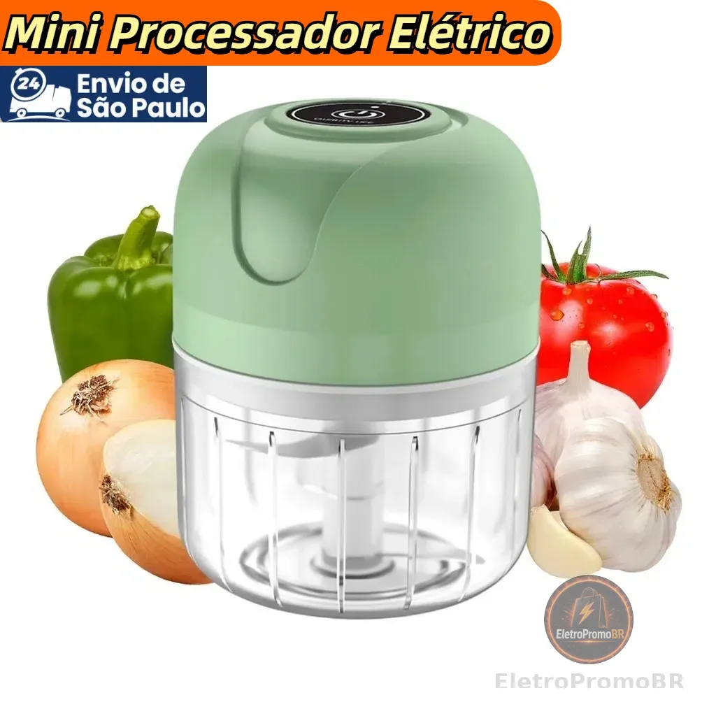 Mini Processador Elétrico de Alimentos Portátil com 3 lâminas de aço inox 250 ml USB Bivolt