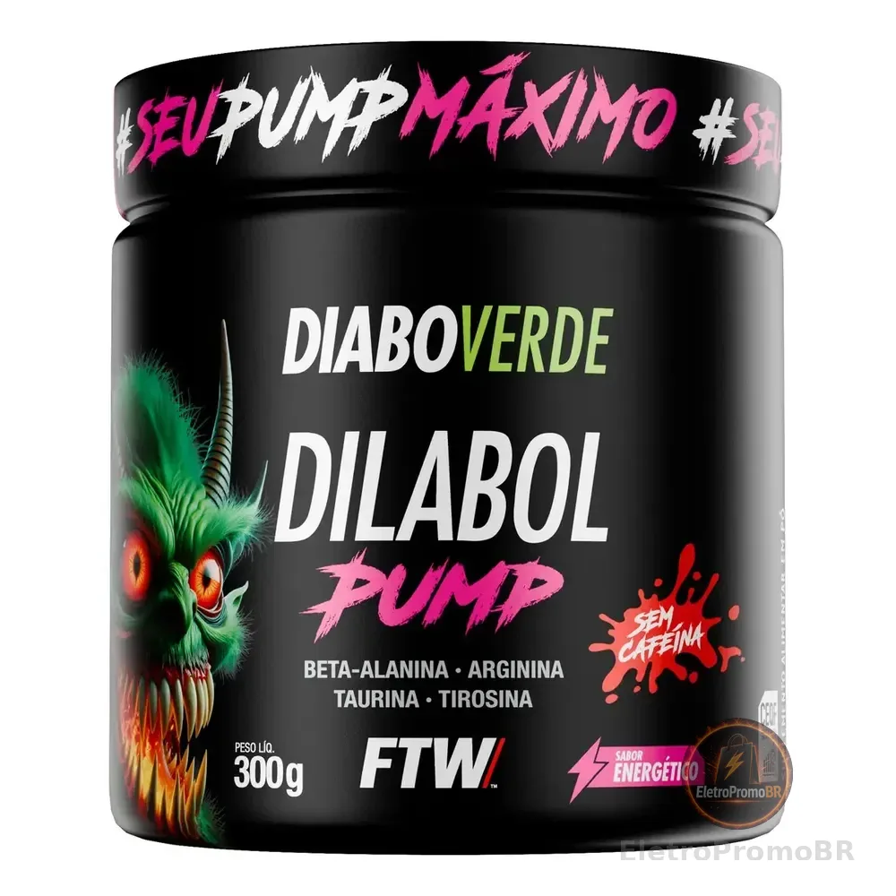 Pré Treino Dilabol Pump Diabo Verde Sem Cafeína Pote 300g Sabor Energético - Ftw