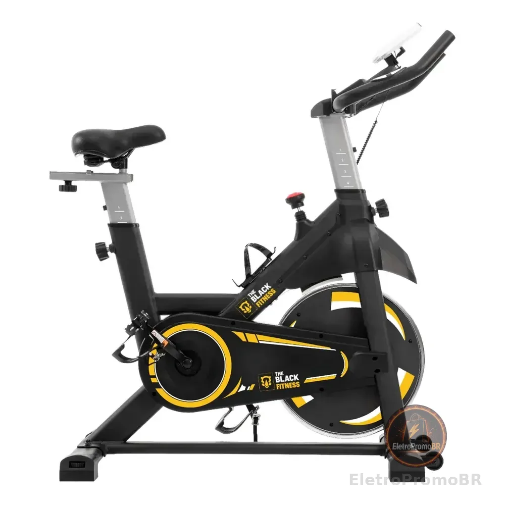 Bicicleta Ergométrica Spinning Para Cardio Preto E Amarelo Preto