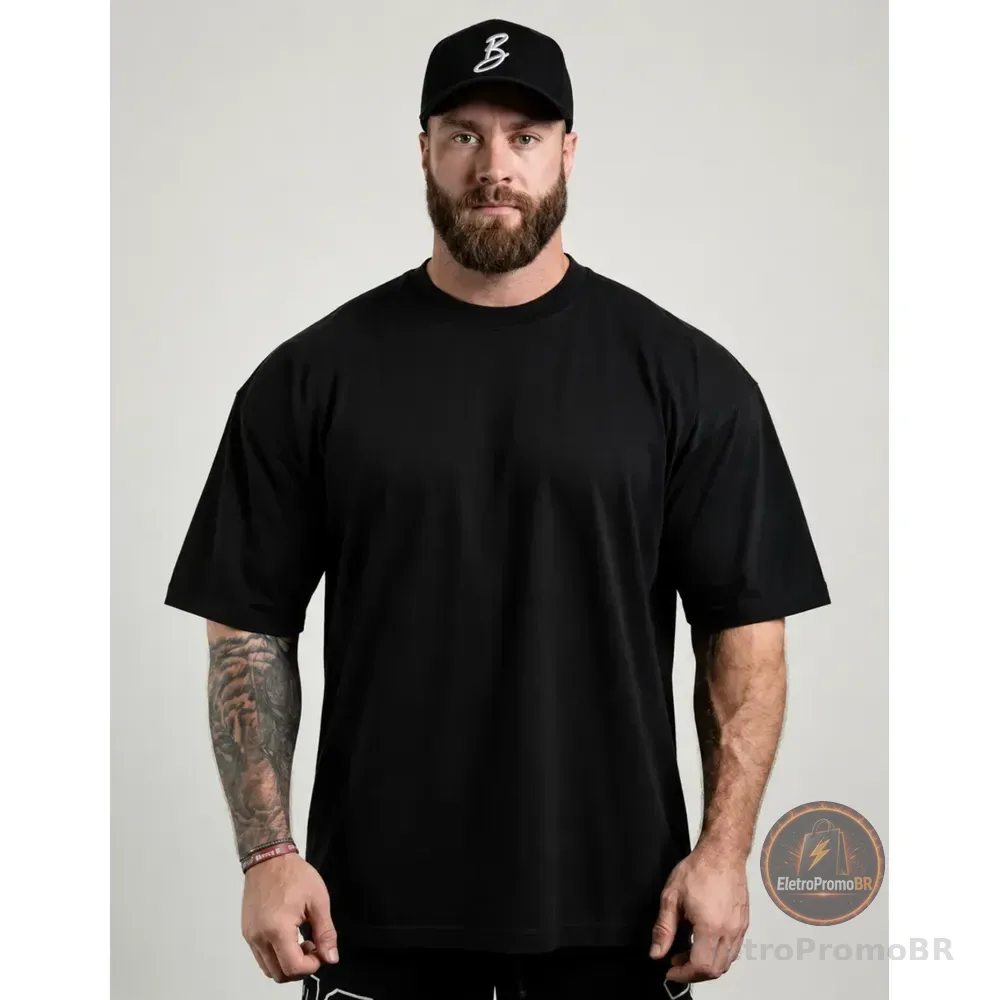 Camiseta Oversized Para Treino E Casual 100% Algodão Premium Preto G1 (62-80)