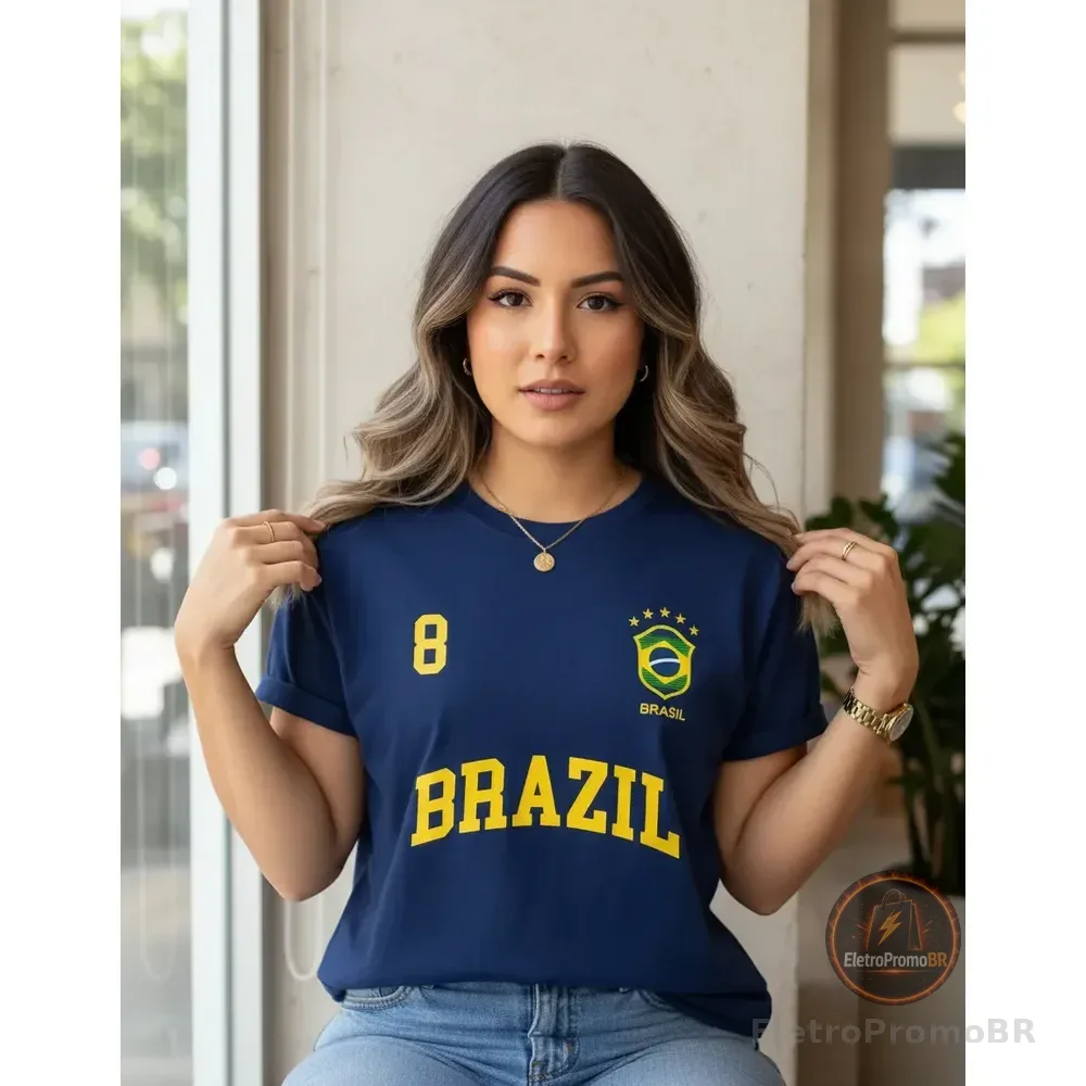 Camiseta Feminina Brasil T-shirt Rumo Ao Hexa Blusa Brazil Azul-marinho M