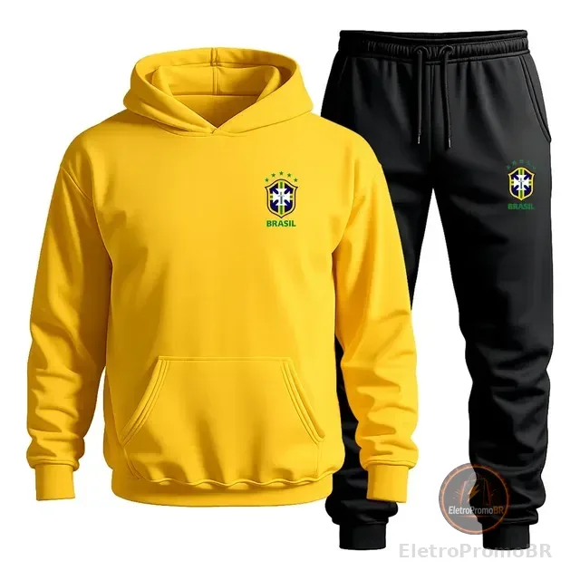 Conjunto Moletom Canguru Calça Blusa Seleção Brasileira