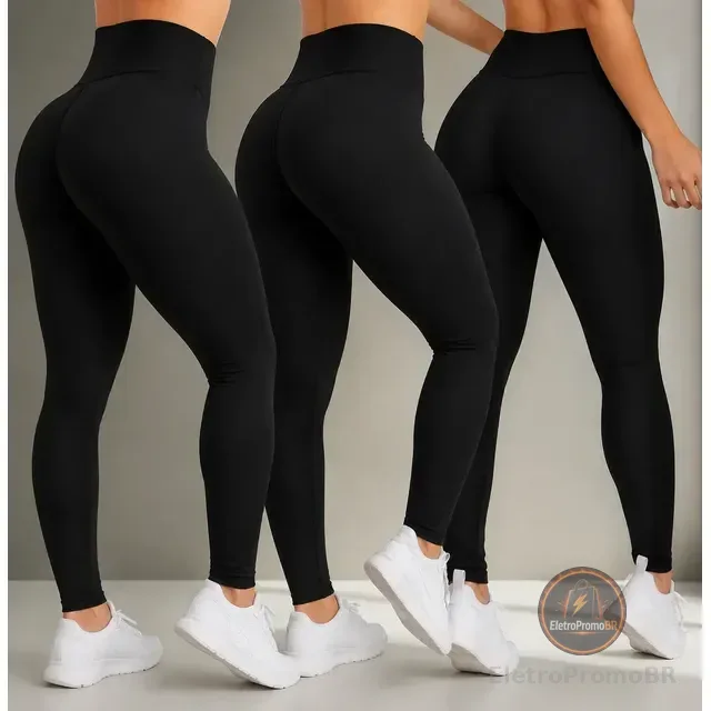 Kit 3 Calças Feminina Legging Grossa Para Academia Cós Alto