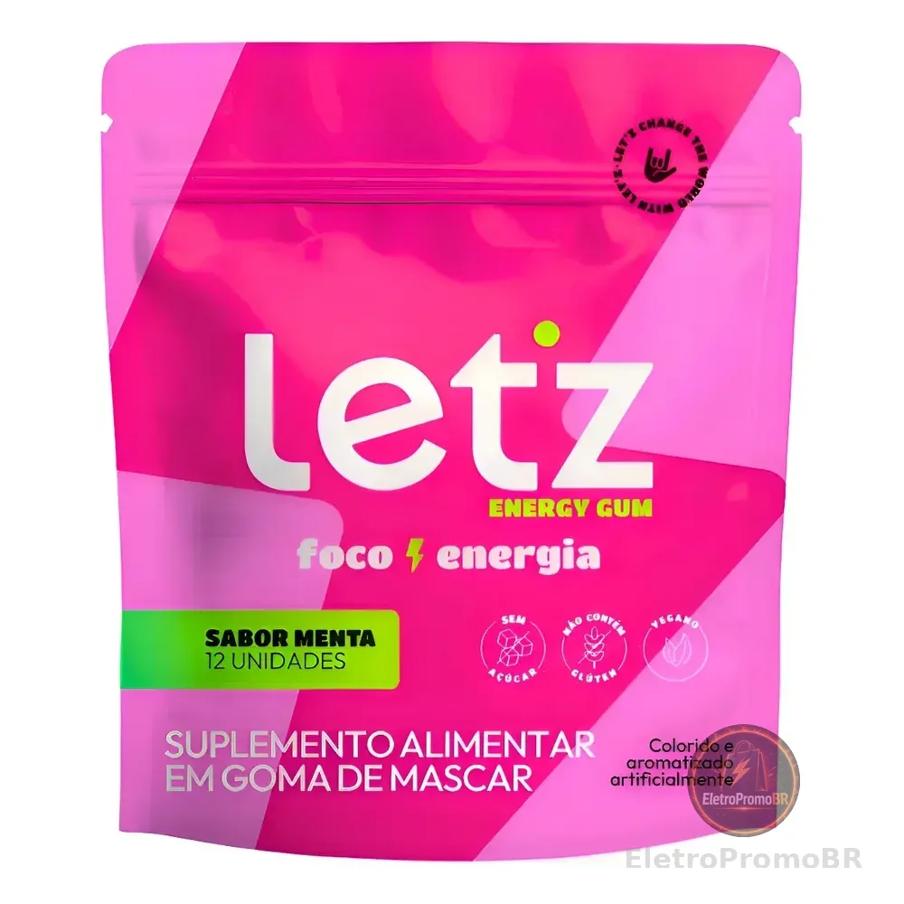 Chiclete Energético Letz Gum Pré Treino Cafeína Taurina 1 Un Menta