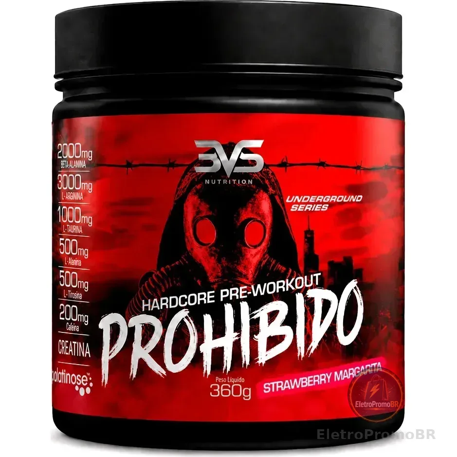 Prohibido Pré Treino 360g - Sabor: Strawberry Margarita (morango) - A Combinação Perfeita De 8 Ingredientes Que Proporcionam Energia Do Início Ao Fim Do Seu Treino