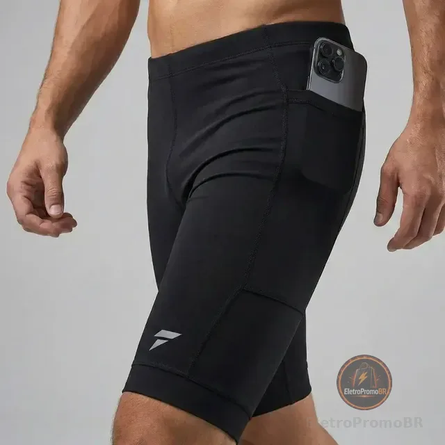 Bermuda De Compressão Masculina Com Bolso Short Para Corrida