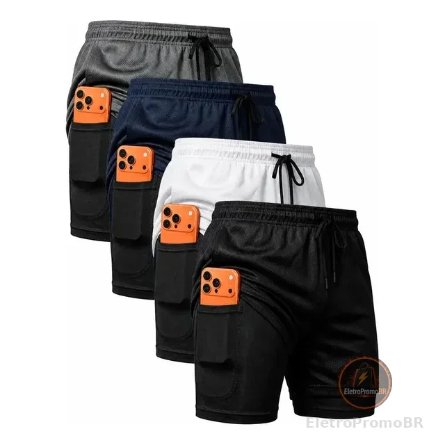 Kit 4 Shorts 2 Em 1 Duplo Academia Treino Corrida Fitness