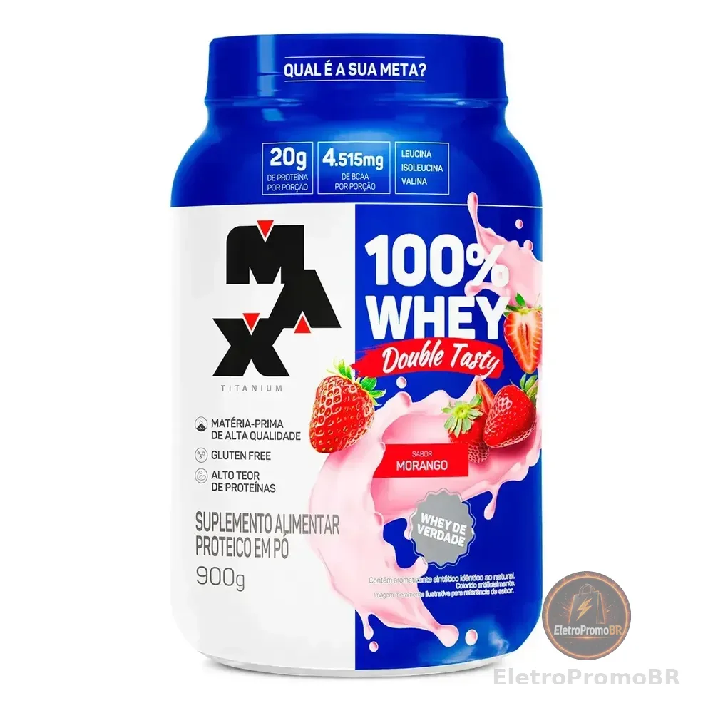 Max Titanium Double Tasty, Growth Whey Protein Whey Double Tasty Pó Morango