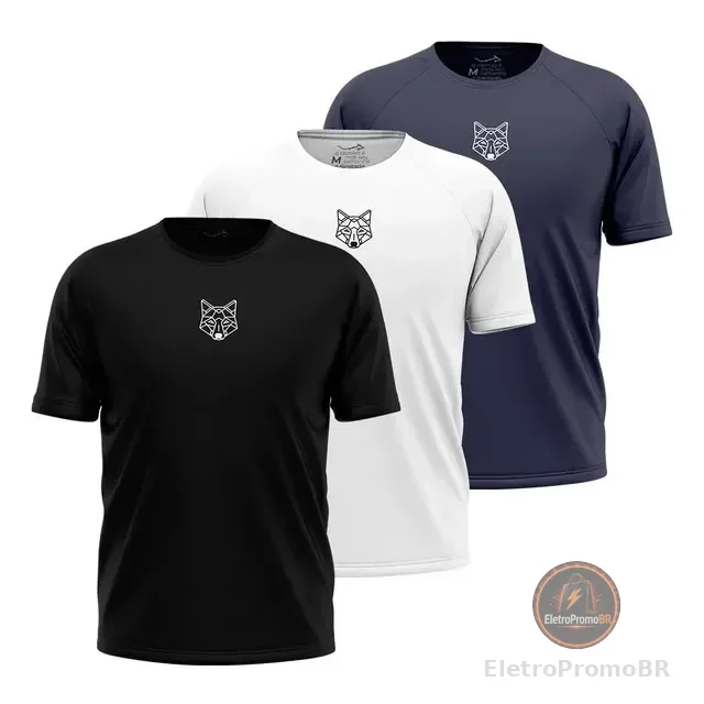 Kit 3 Camisetas Masculina Dry Alpha Lobo Geométrico