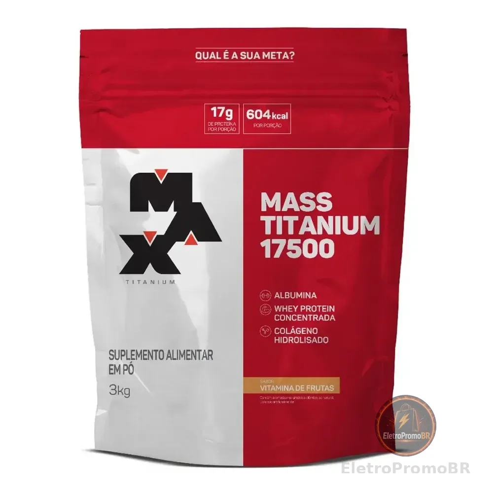 Hipercalórico Mass Titanium 17500 3kg - Max Titanium Sabor Vitamina De Frutas