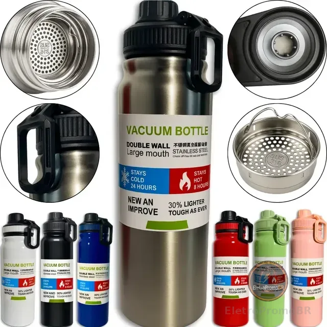 Garrafa Térmica Água Squeeze Alça Inox Academia Quente Frio