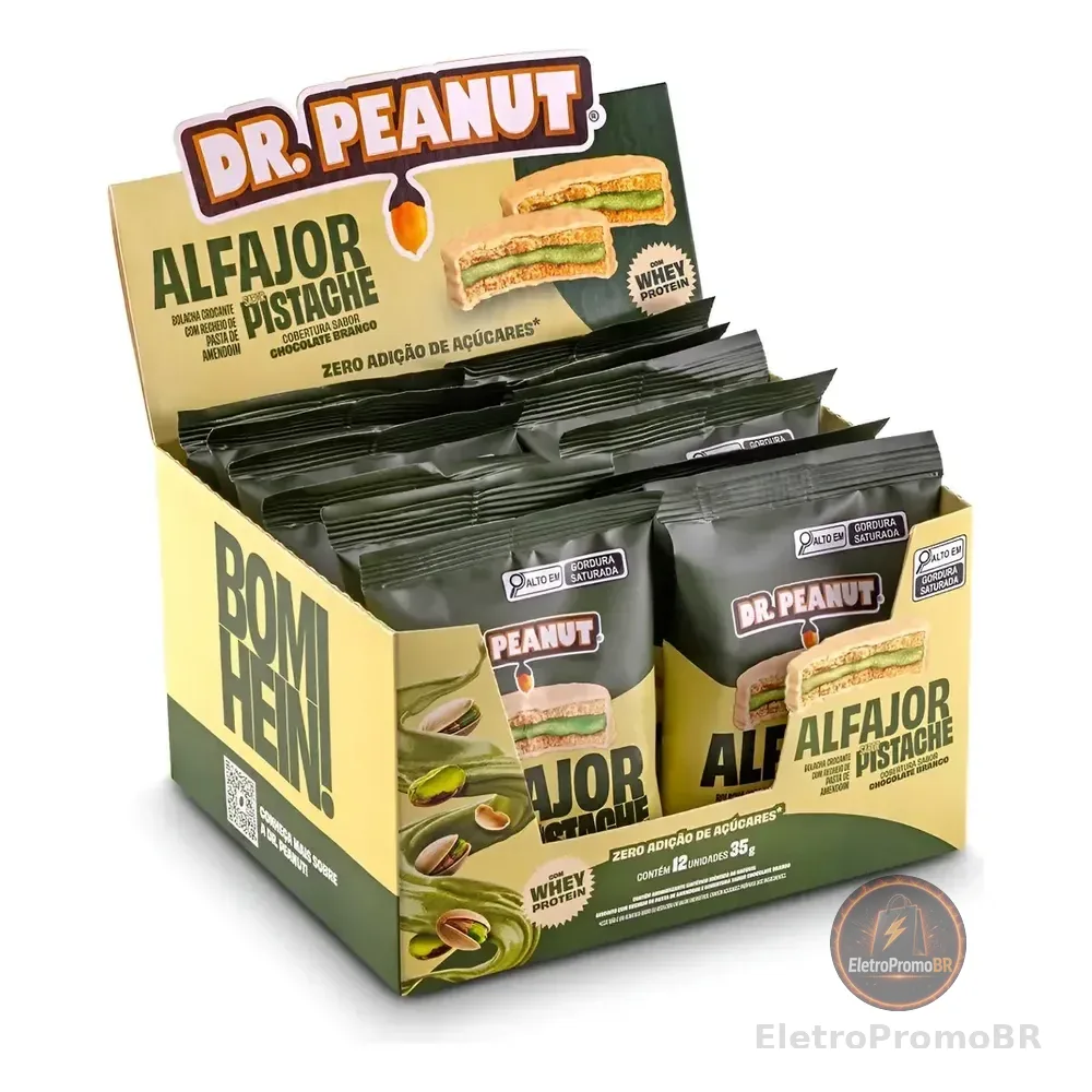 Alfajor Dr. Peanut Pistache Com Cobertura Branca  Caixa Com 12 Unidades
