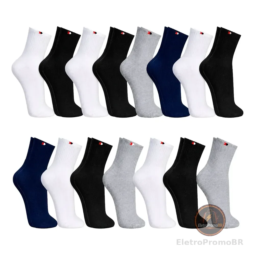 Kit 15 Pares Meias Sport Algodão Cano Médio Sandrini Confort Sortidos 39-43