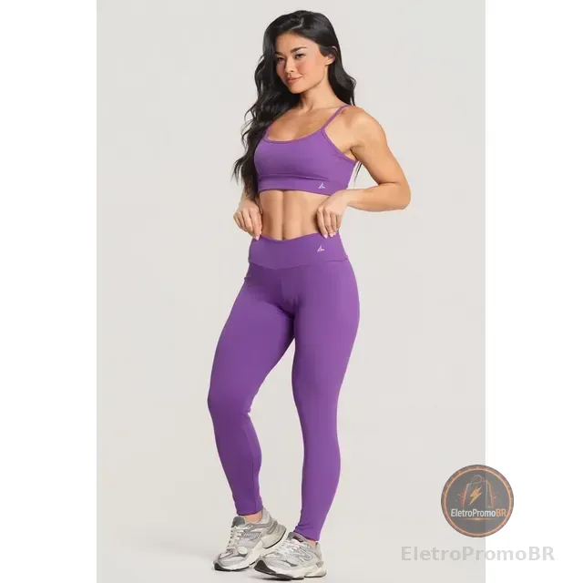 Conjunto De Calça Legging Fitness Canelado Top Academia
