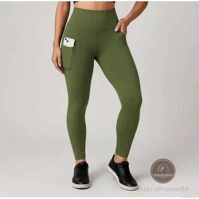 Calça Legging Feminina Fitness Grossa Cintura Alta Com Bolso