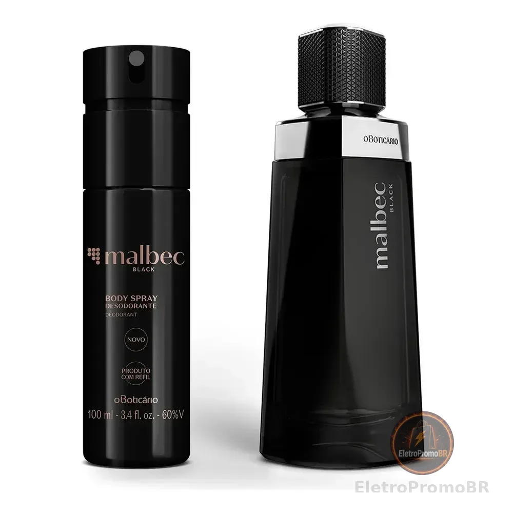Malbec Black Kit Com Perfume Masculino Amadeirado Oriental E Body Spray