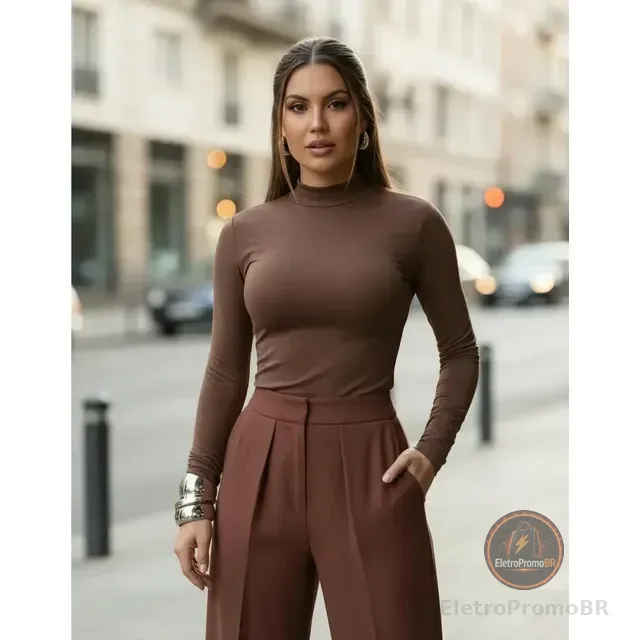 Blusa Segunda Pele Gola Alta Manga Longa Viscolycra Inverno