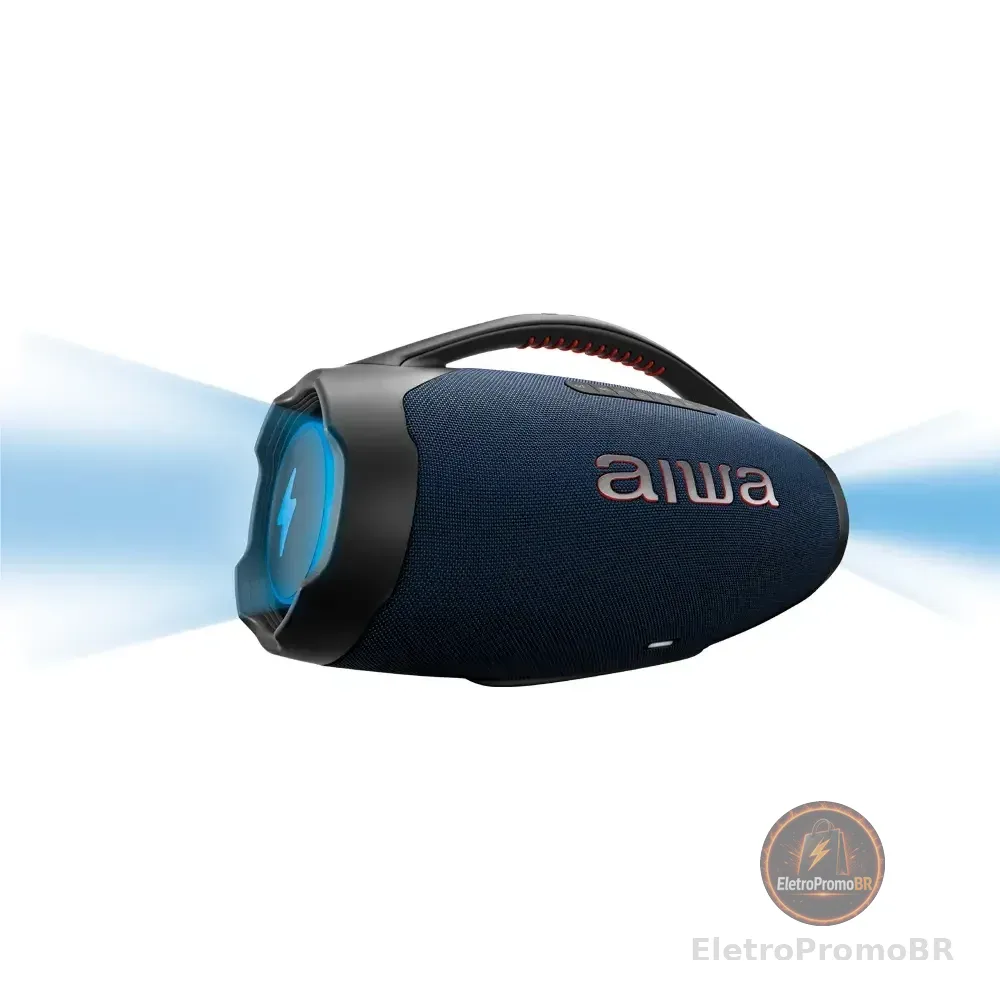 Caixa De Som Boombox Plus Aiwa Bbs-01-lbl 200w Bluetooth 30h Ip66 Usb Rgb Azul 127/220v