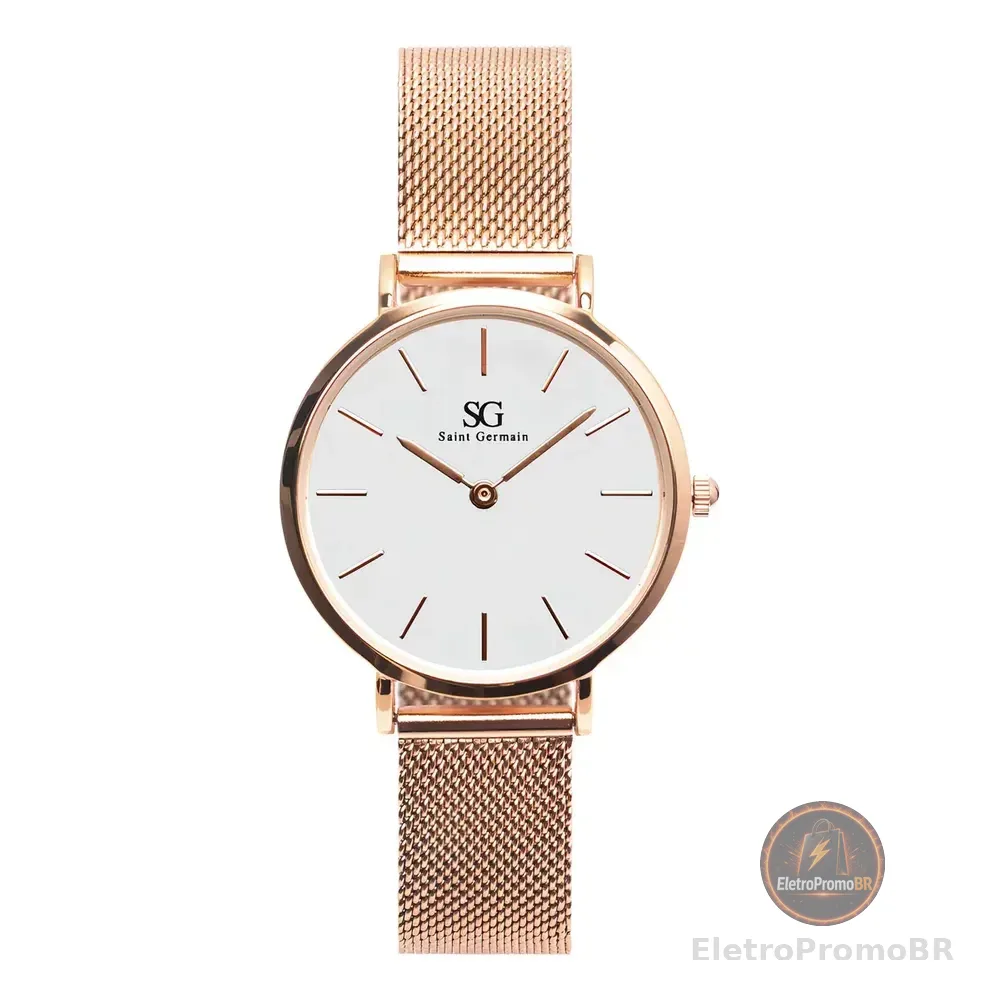 Relógio Feminino Dourado Rosé Saint Germain Nolita Rosé Gold 32mm Fundo Branco
