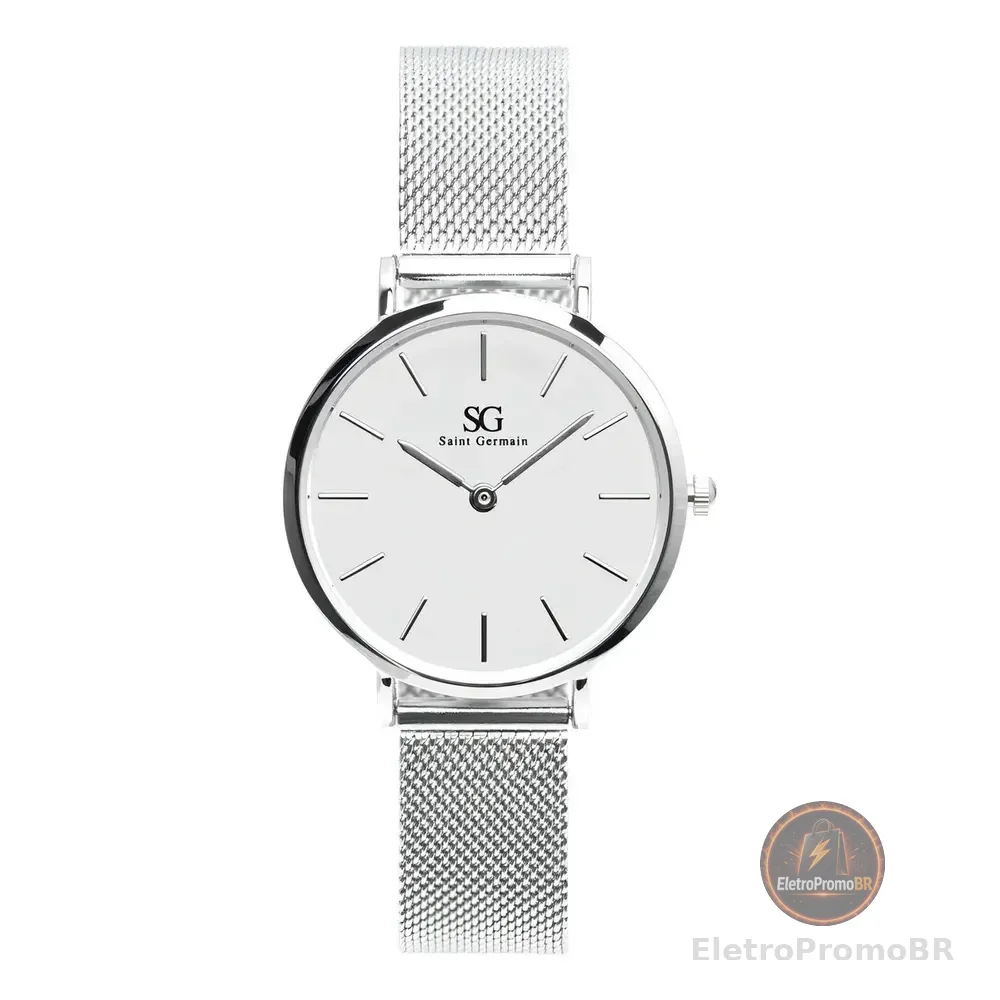 Relógio Prateado Feminino Saint Germain Harlem Silver 32mm Fundo Branco
