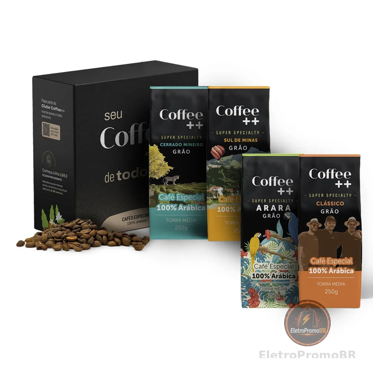 Kit 4 Pacotes Café Especial Em Grãos Coffee Mais Clássico, Arara, Sul de Minas e Cerrado de Minas