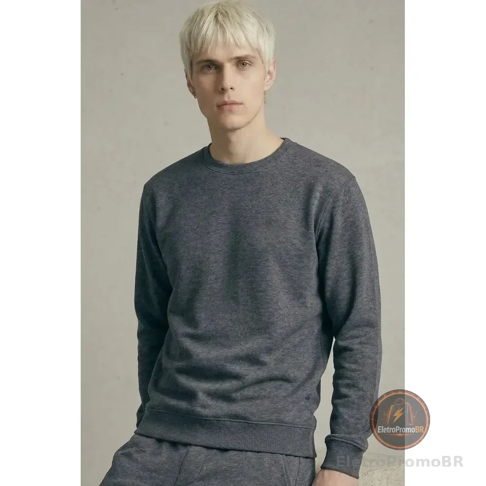 Moletom Masculino Leve Gola Careca Polo Wear Mescla Escuro M Mescla Escuro