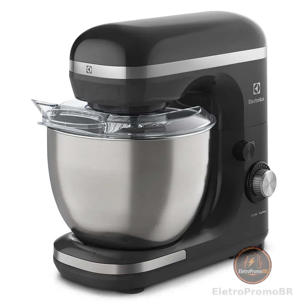 Electrolux Batedeira planetária potente capacidade 5L 750W 12 velocidades tigela inox função pulsar massa pesada pes antiderrapante EKM40 preto 127v