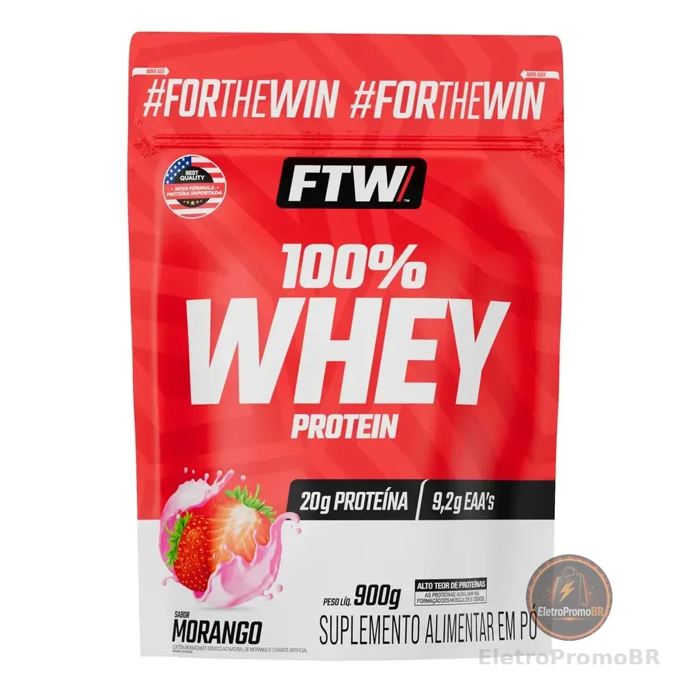 Whey Protein 100% Concentrado Refil 900g Sabor Morango - Ftw