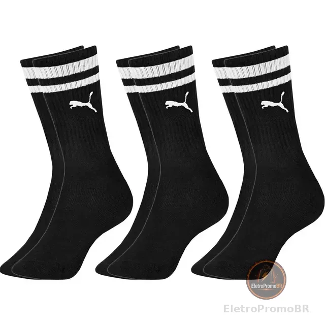 Kit 3 Pares Meias Puma Cano Alto Longo Confortável Original