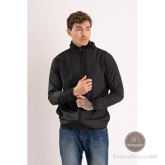 Jaqueta Corta Vento Liso Unissex Esportivo Capuz E Bolsos